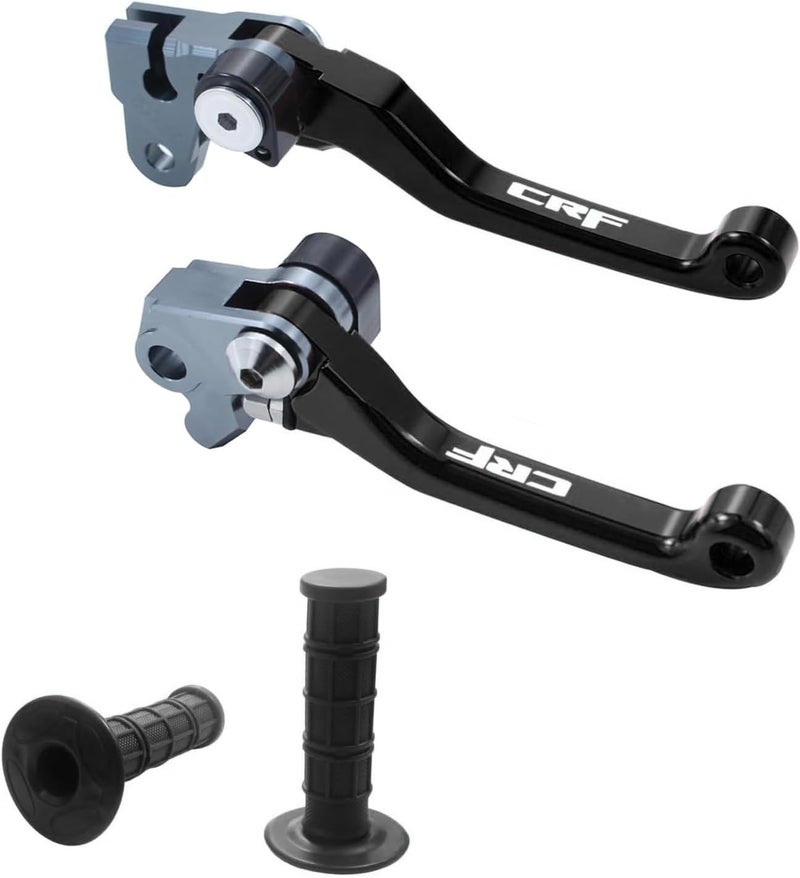 Adsspro CNC Aluminum Foldable Brake Clutch Lever Handle Handlebar Grips Set Fit for CRF150F CRF230F CRF230 CRF150 F CRF 150F 230F 150 230 F 2003-2019 Dirt Pit Bike 7/8" 22mm (Black) - Image 1